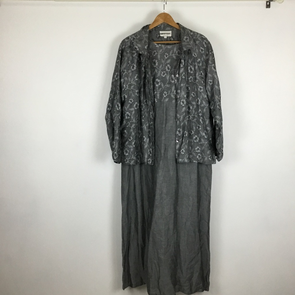 Vintage 2Piece Linen Blend Floral Maxi Dress with Overshirt XL David Dart